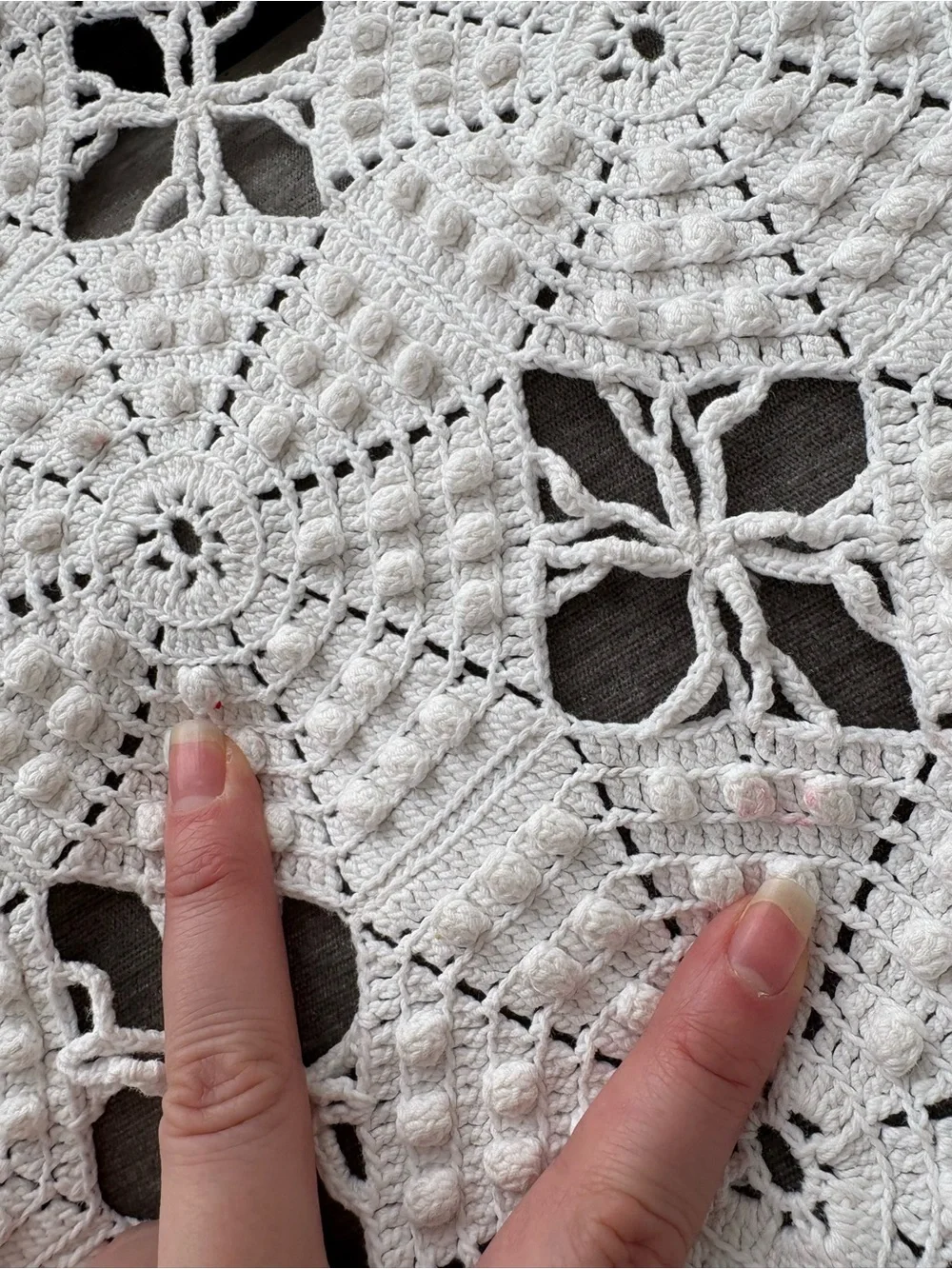 VTG handmade hand crocheted bedspread blanket 100% cotton 90x92 use or cutter